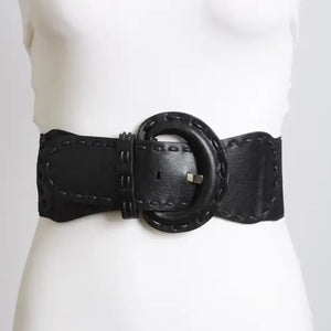 Wide Stitch Waist Belt in Black