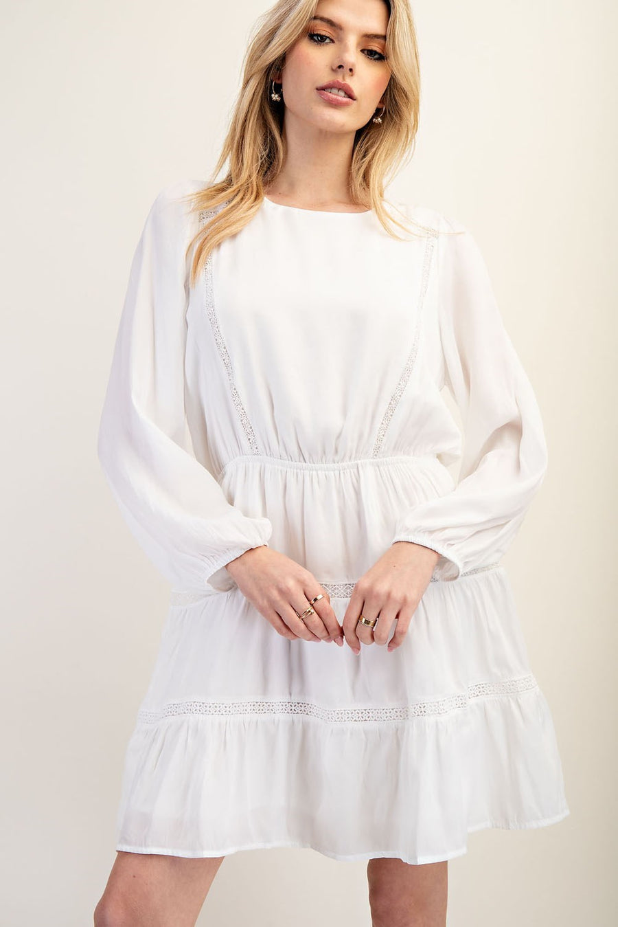 Lace Tiered Mini dress in Off White SALE