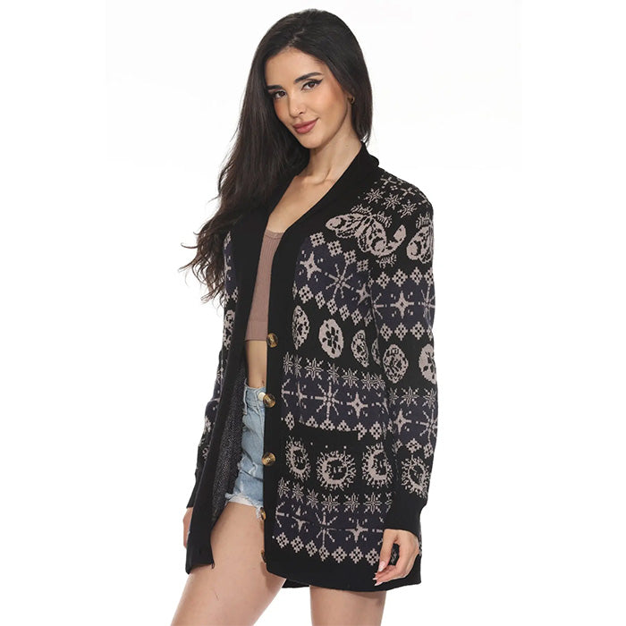 Fair Isle Celestial Cardigan in Black