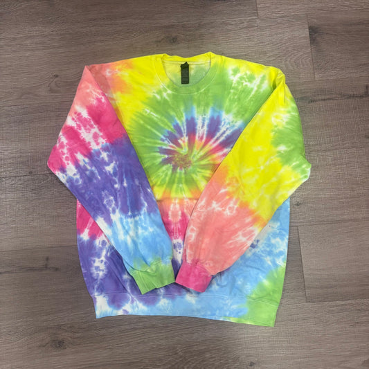Bright Pastel Rainbow Swirl Tie Dye Crewneck Sweatshirt