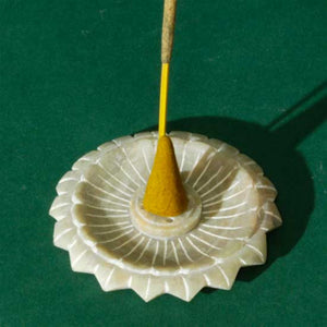Soapstone Carved Round Incense Burner - Lotus 3"