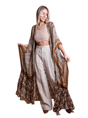 Paisley Perfection Free-Flow Kimono in Brown