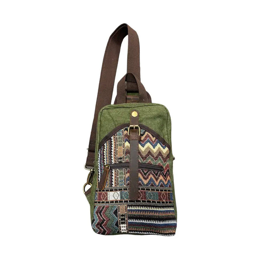 Upcycled Canvas Messenger Sling Bag Green