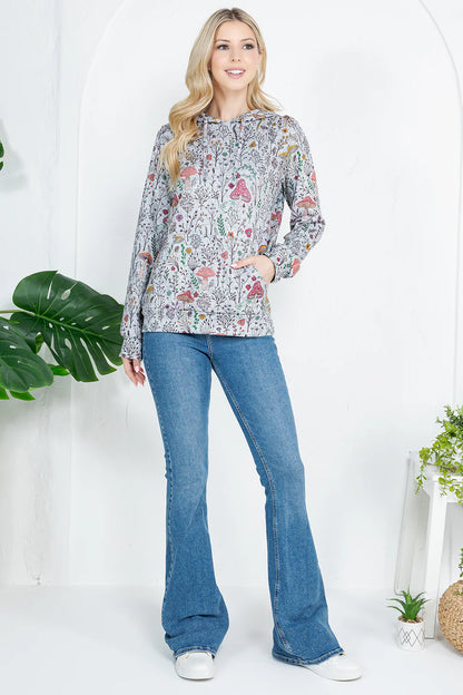 Fungi Garden Mushroom Print Ladies Pullover