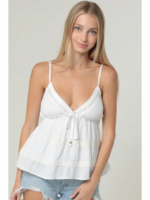 Seraphina Tiered Lace-Trim Cami in White