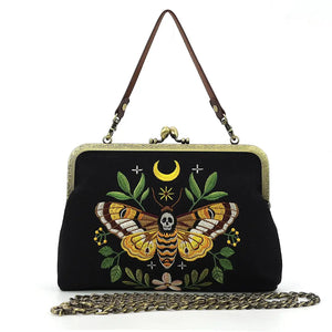 Death's-Head Moth Embroidered Kisslock Bag