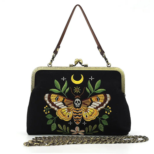 Death's-Head Moth Embroidered Kisslock Bag