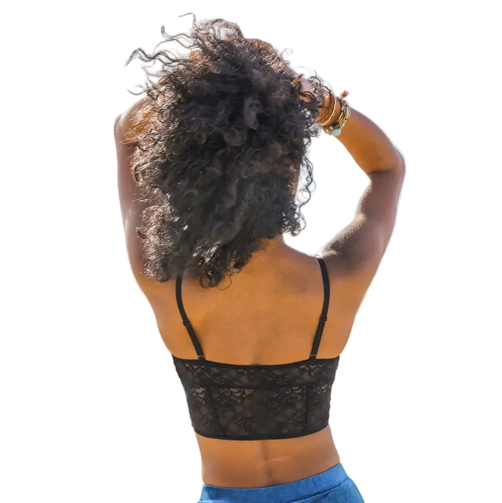 Black Floral Lace Corset Style Longline Bustier Bralette
