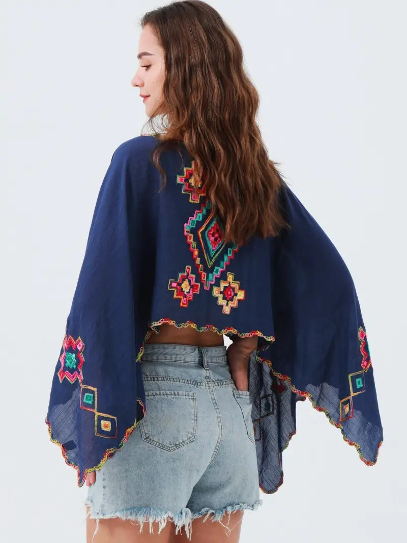 Reversible Geometric Kimono in Navy