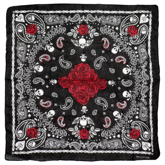 Gothic Skull Paisley Floral Print Cotton Bandana