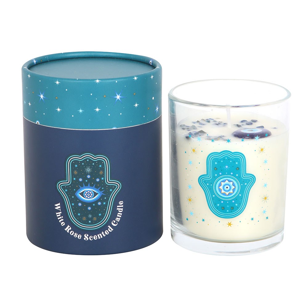 Hand of Hamsa Crystal & Charm White Rose Scented Candle