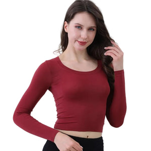 Second Skin Long Sleeve Crop Top in Burgundy