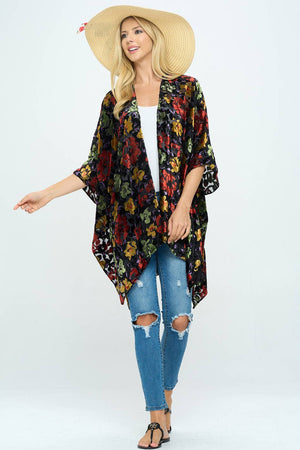 Floral Burnout Velvet Kimono