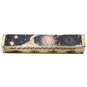 Wooden Incense Burner Box - Sun & Moon (Pink)