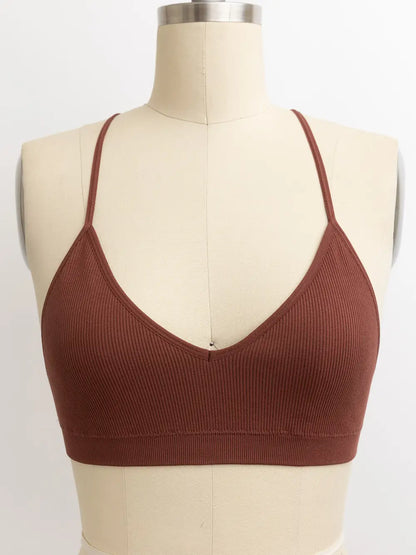 Celestial Embroidered Crescent Moon Sheer Mesh Back Bralette in Brown