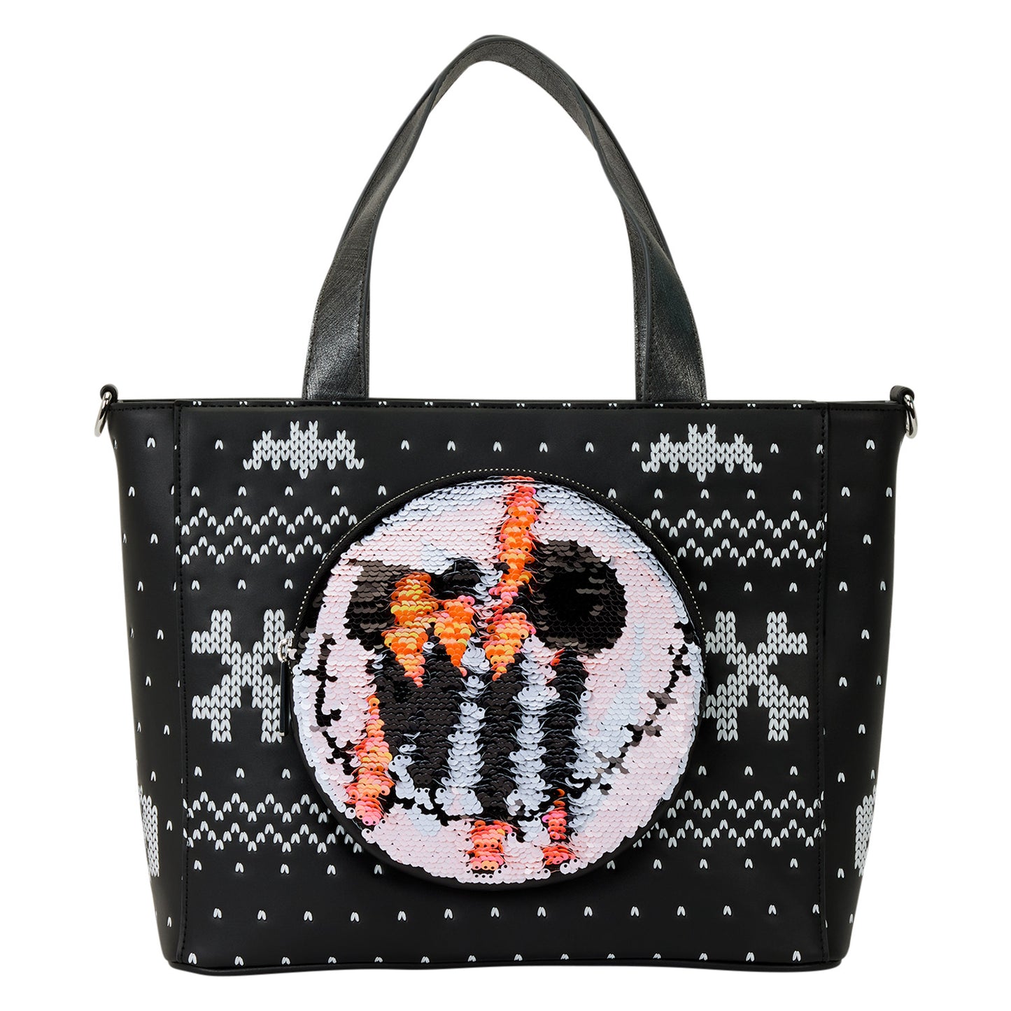 Loungefly The Nightmare Before Christmas Jack Skellington Reversible Sequins Tote Crossbody Bag with Coin Bag