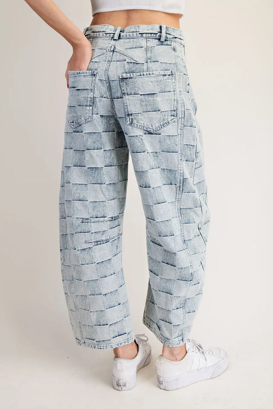 Checkered Barrel Leg Jeans – Acid Wash