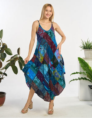 Harem Patchwork Freeflow Dress in Blue
