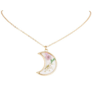 Crescent Moon Shaped Dried Flower Necklace