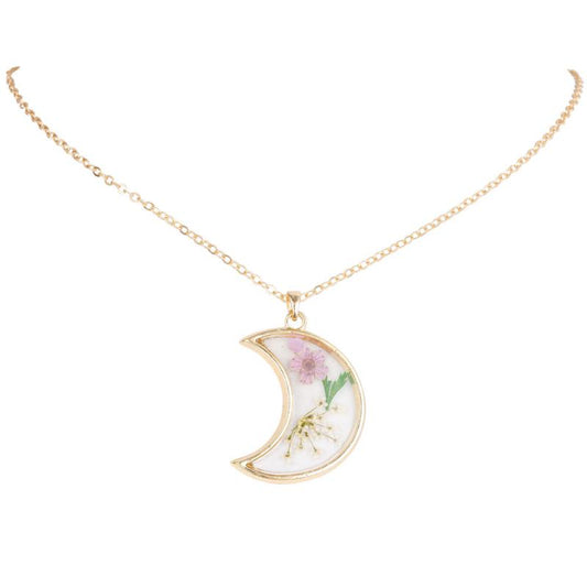 Crescent Moon Shaped Dried Flower Necklace