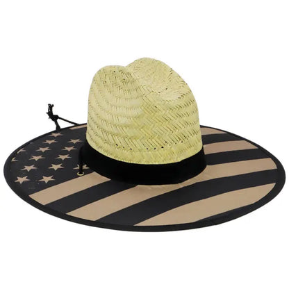 Black USA Flag Straw Lifeguard Hat