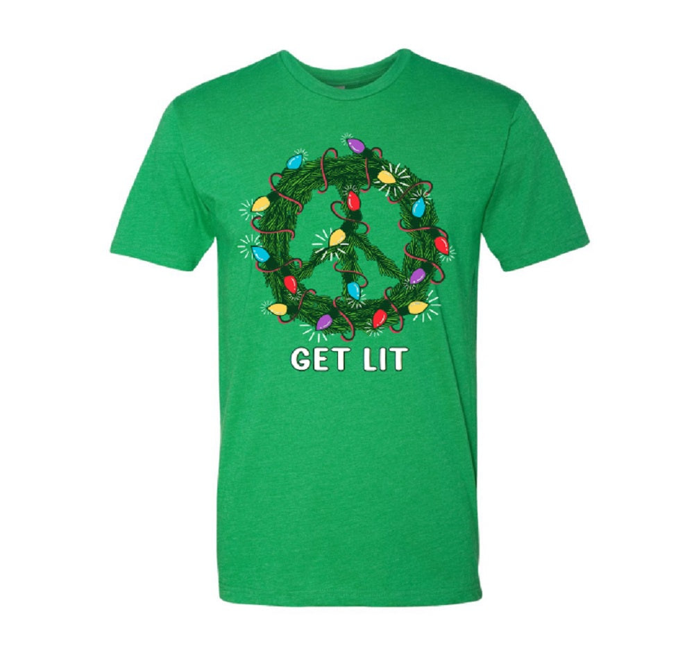 Peace Wreath “Get Lit” T-Shirt – Heather Green SALE