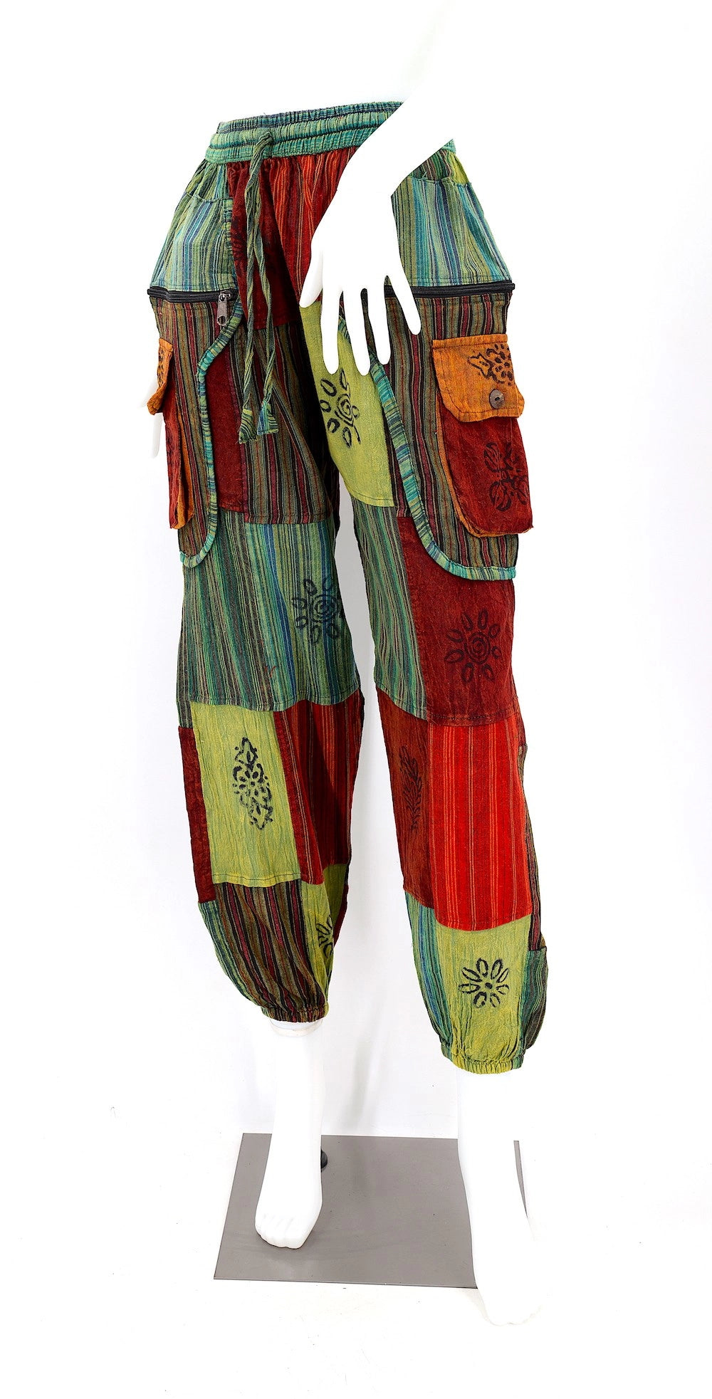 Striped Handwoven Cotton Patchwork Pants - Assorted Colors