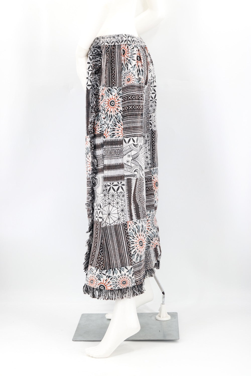 Fringed Gheri Patchwork Wide Leg Pants