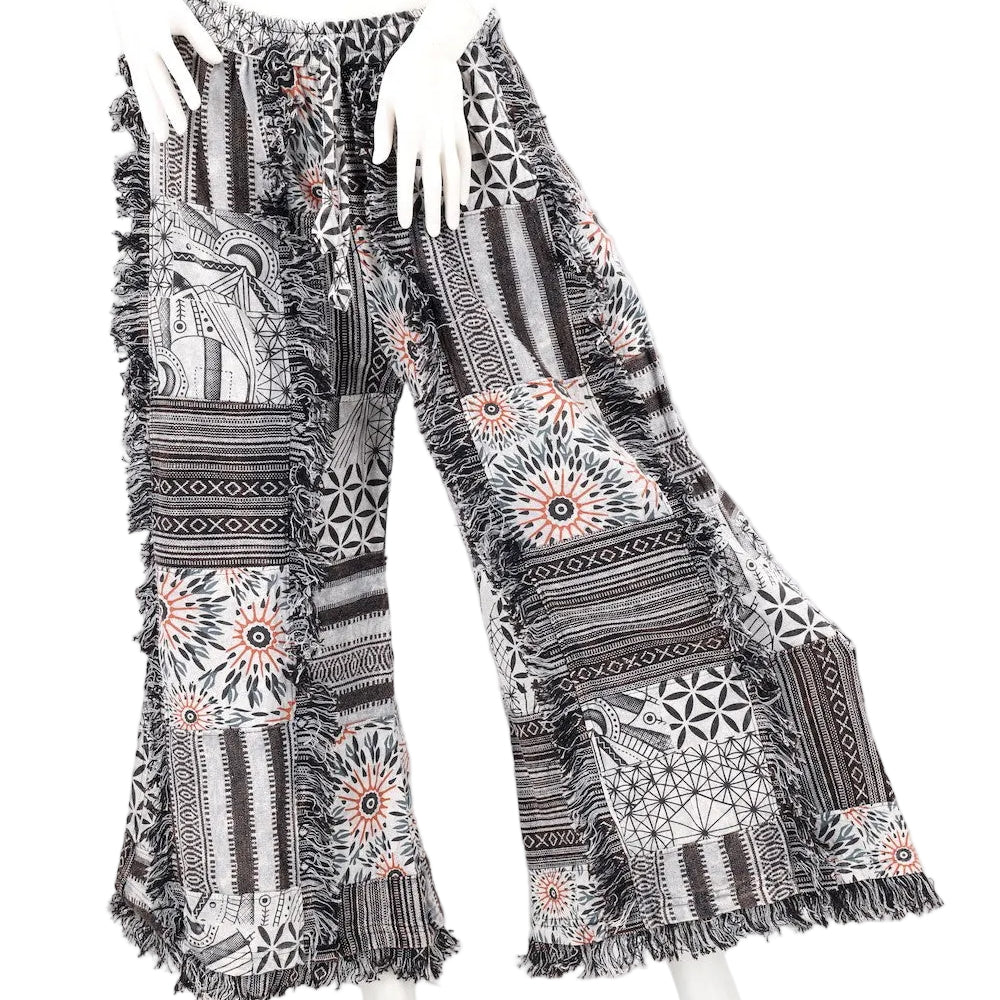 Fringed Gheri Patchwork Wide Leg Pants