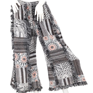 Fringed Gheri Patchwork Wide Leg Pants