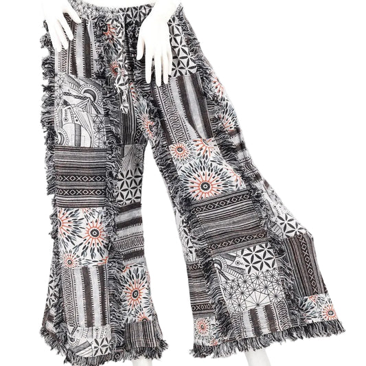 Fringed Gheri Patchwork Wide Leg Pants