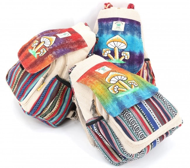 Tie Dye Hemp Mushroom Embroidered Slingback Bag