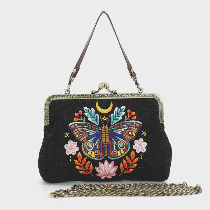 Moon Moth Vintage Kiss Lock Bag in Black