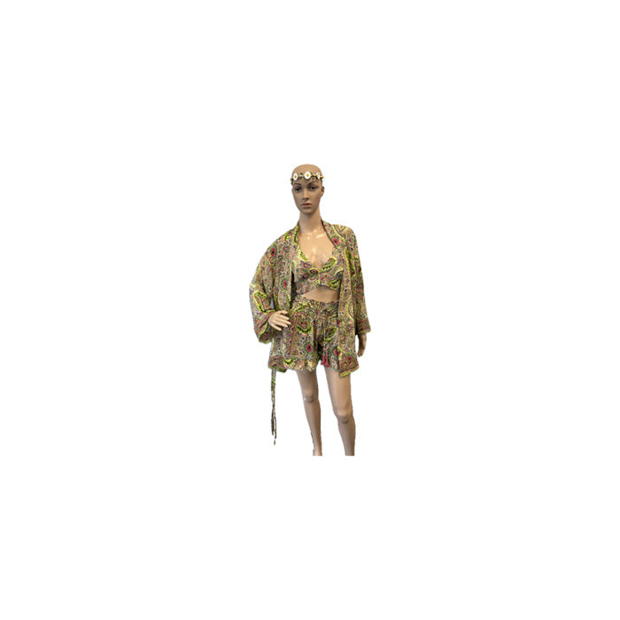 Silk Set - Shorts, Halter and Kimono in Assorted Prints