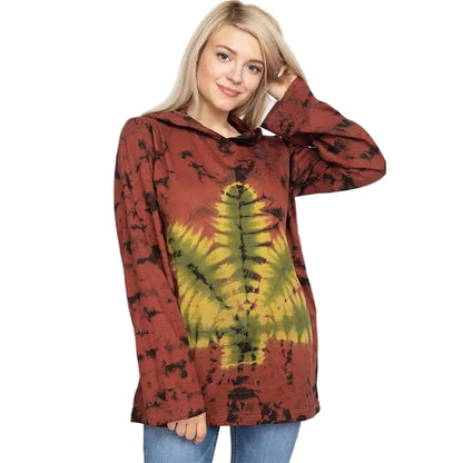 Leaf Pullover Tie-Dye Hoodie in Red