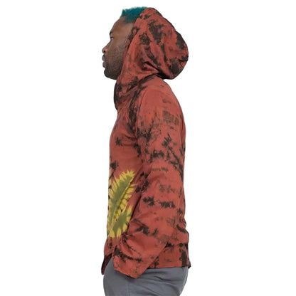 Leaf Pullover Tie-Dye Hoodie in Red