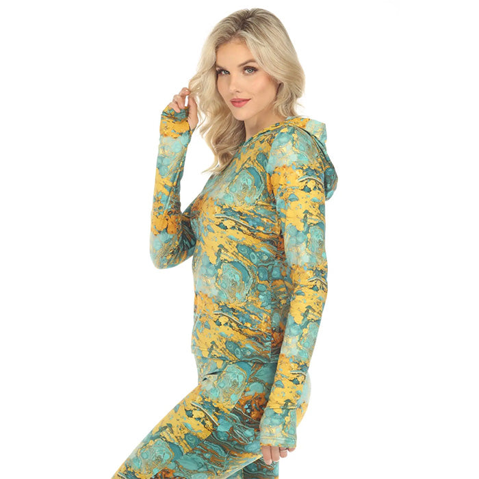 Psychedelic Marble Print Hoodie in Turquoise