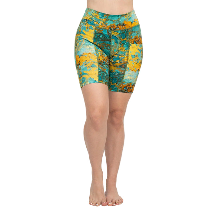 Psychedelic Marble Bike Shorts in Turquoise SALE
