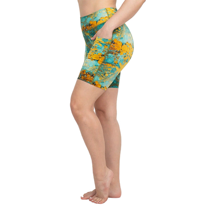 Psychedelic Marble Bike Shorts in Turquoise