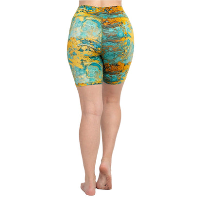 Psychedelic Marble Bike Shorts in Turquoise