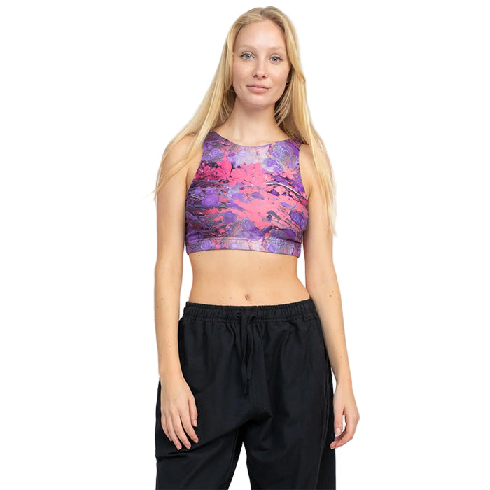 Psychedelic Marble Hi Neck Yoga Top in Purple SALE