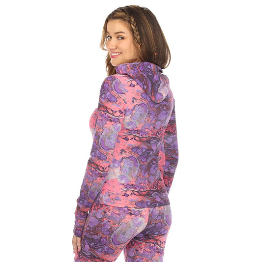 Psychedelic Marble Print Hoodie in Purple