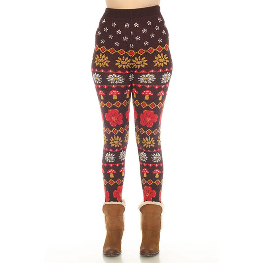 Fair Isle Mushroom Sweater Leggings in Espresso