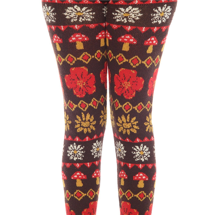 Fair Isle Mushroom Sweater Leggings in Espresso
