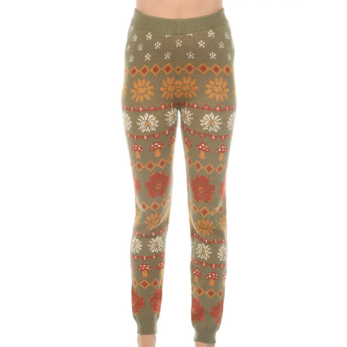 Fair Isle Mushroom Sweater Leggings in Sage