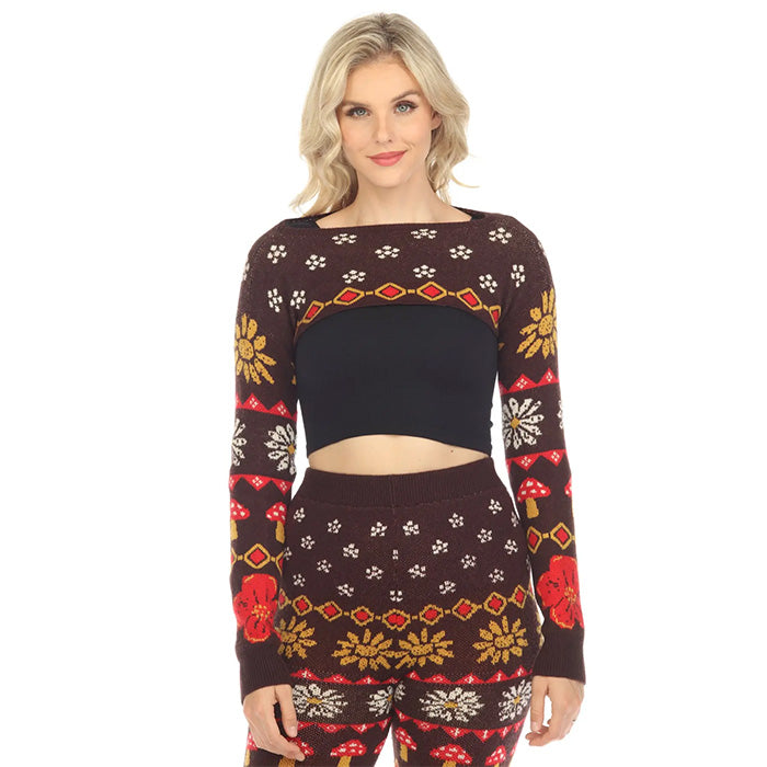 Fair Isle Mushroom Sweater Shrug in Espresso