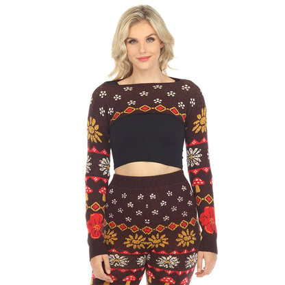 Fair Isle Mushroom Sweater Shrug in Espresso