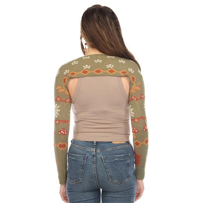 Fair Isle Mushroom Sweater Shrug in Sage