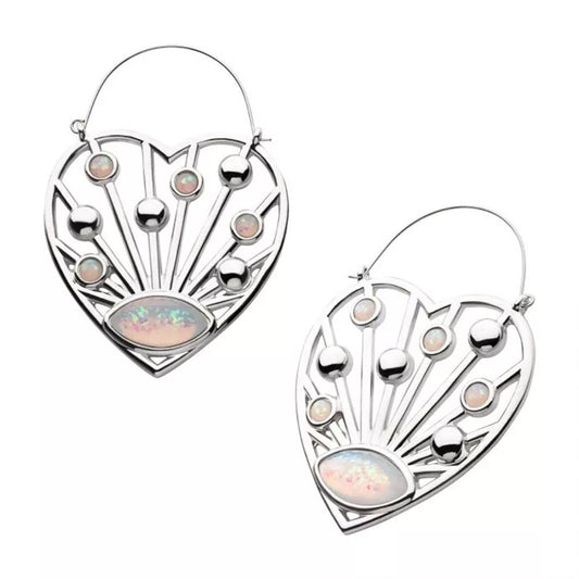 Opal Heart Plug Hoops - 20g