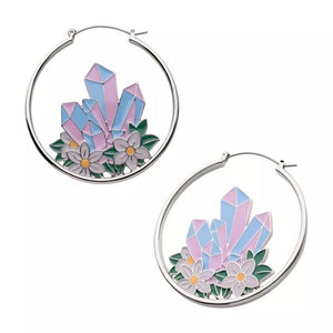 Enamel Crystal and Flower Plug Hoops - 20g SALE